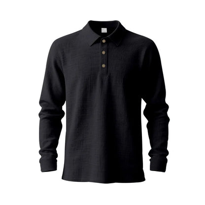 Linen shirt stand-up collar button-down men's loose casual breathable V-neck long-sleeved polo shirt