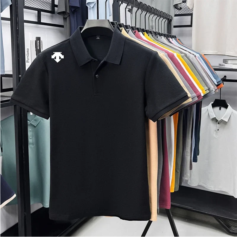 100% men's summer luxury brand polo shirt lapel geometric printing short sleeves t-shirt outdoor leisure men clothing tops