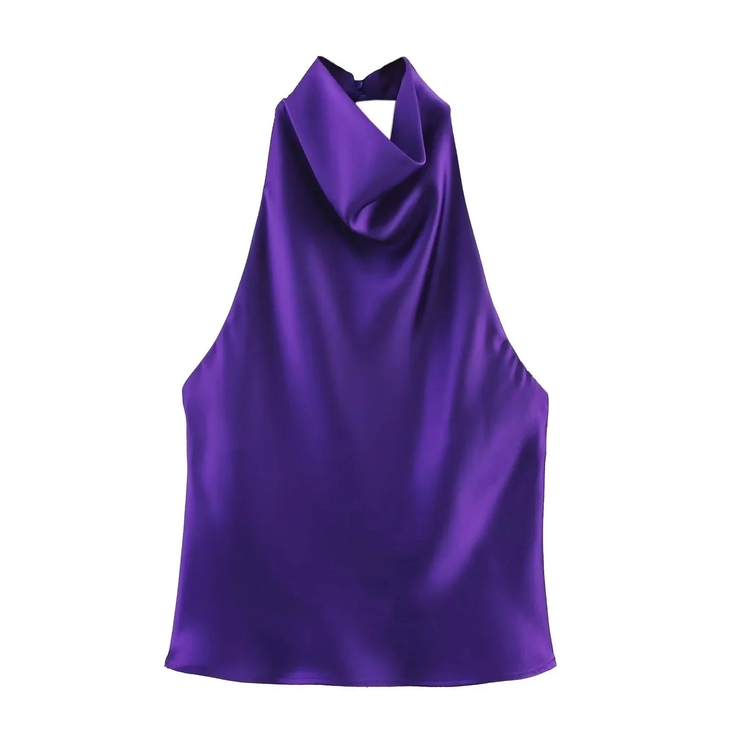 Sexy Chic Butter Yellow Satin Tops Women Halter Backless Beach Holiday Party Top Fashion 2025 New Year Evening Satin Top