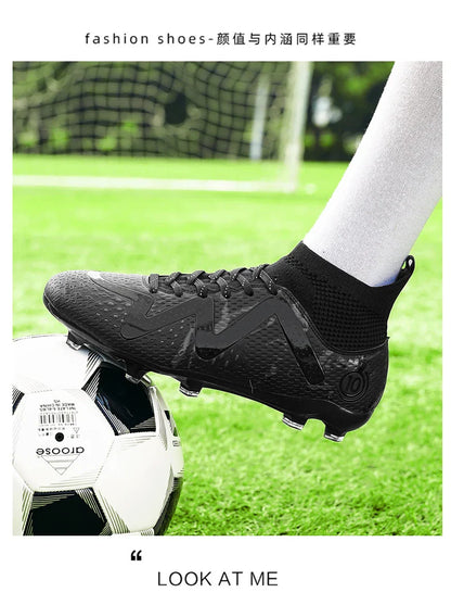 Adult Professional FG/TF Soccer Shoes Non-Slip Long Spike Football Boots Young Kids High Ankle Cleats Grass Soccer Sneakers ﻿