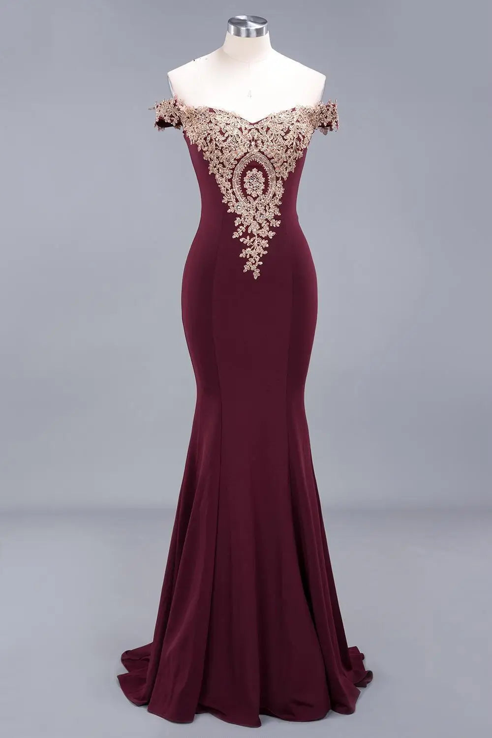 Gold Rose Lace Mermaid Prom Dresses For Women Burgundy Long Sexy Open Back Cap Sleeve Elegant Evening Party Gown Vestido de Gala