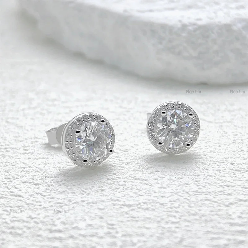 0.5-2CT Moissanite Stud Earrings for Women Sparkling Lab Diamond Sterling Silver S925 Wedding Party Jewelry Certified