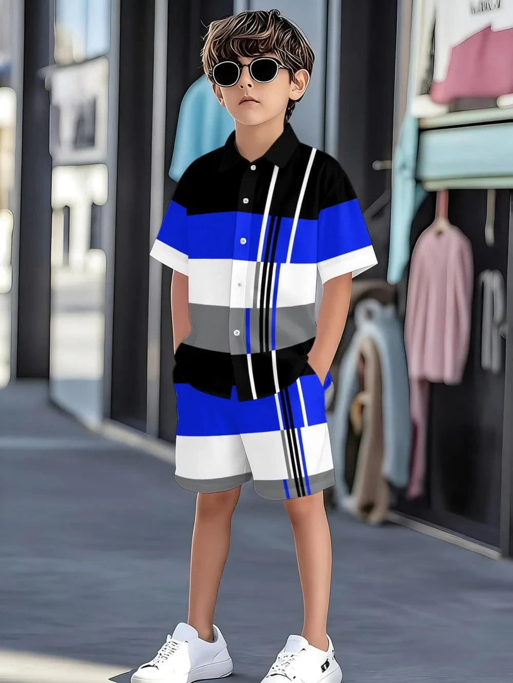 Boys Clothes Casual Colorblock Short Sleeve Shirt + Shorts Kids' Sets and Outfits Outdoor Quick Drying Shirt Casual Children Top