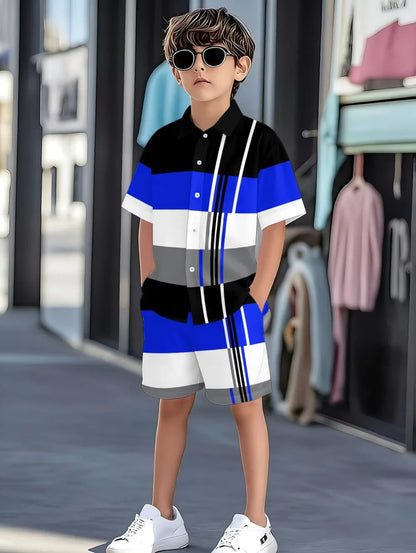 Boys Clothes Casual Colorblock Short Sleeve Shirt + Shorts Kids' Sets and Outfits Outdoor Quick Drying Shirt Casual Children Top