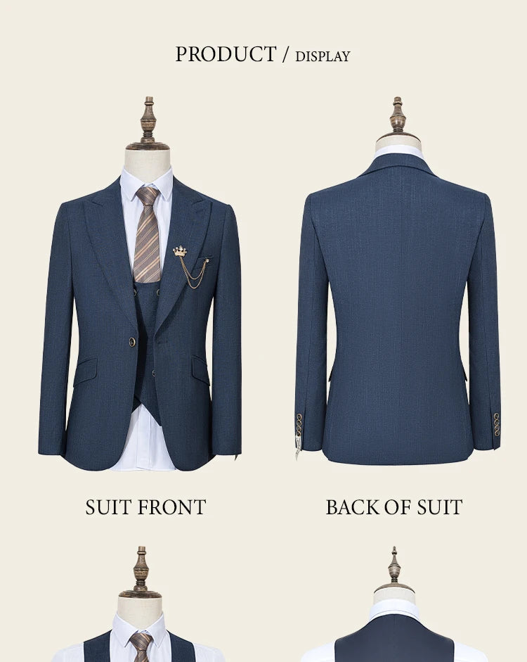 High-end Brand Formal Business Men's Suits Single Breasted Solid Color Slim Fit Suit wedding three-piece