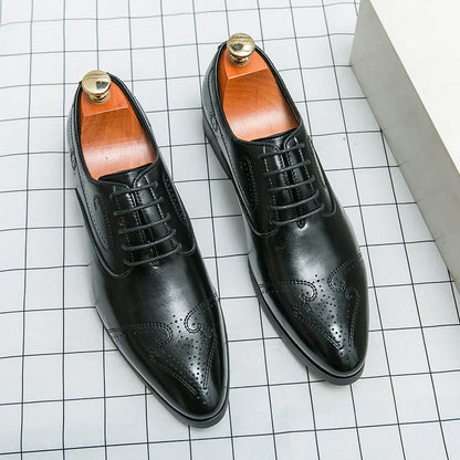 Formal Brogues Shoes Men Classic Social Casual Business Shoes Man Wedding Men's Dress Shoes Party Pointy Toe Leather Shoes Male