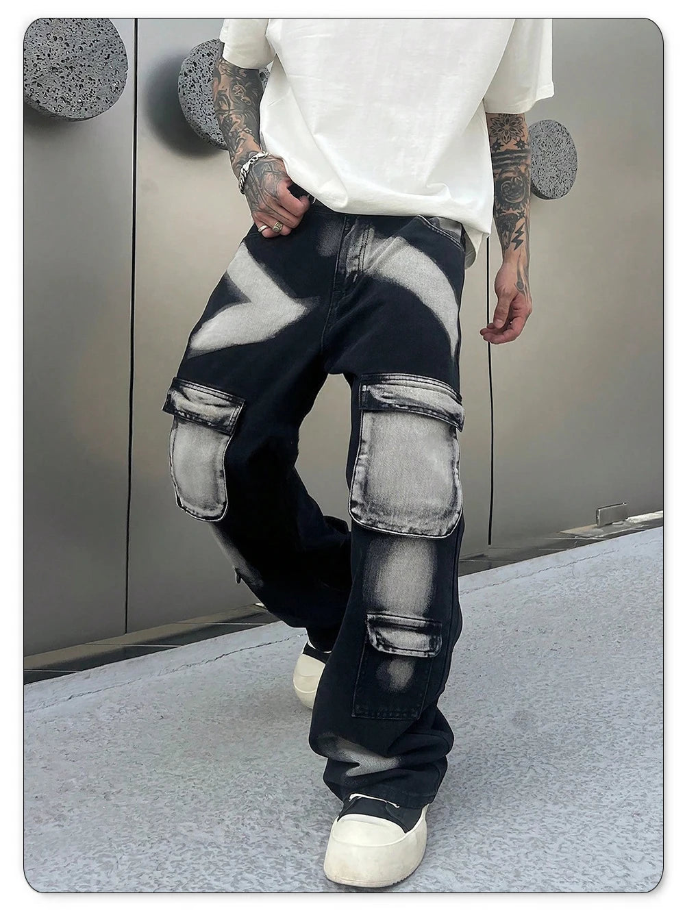 Trousers Streetwear Aesthetic Men's Jeans Tie Dye Man Cowboy Pants Wide Leg Hip Hop Goth Soft Cotton Original Multi Bag Jeans