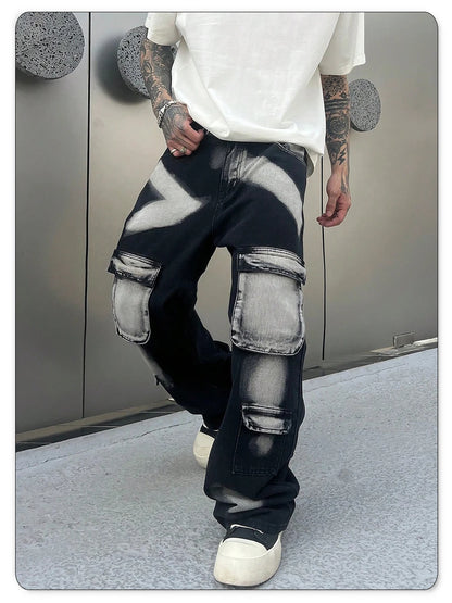 Trousers Streetwear Aesthetic Men's Jeans Tie Dye Man Cowboy Pants Wide Leg Hip Hop Goth Soft Cotton Original Multi Bag Jeans