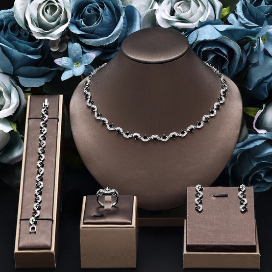 Trendy 4PCS Nigeria Wedding Jewelry Sets For Women UAE African Cubic Zircon Jewelry Set Bridal Accessories