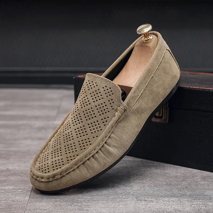 Summer Suede Men Casual Shoes Outdoor Breathable Lightweight Leather Mens Walking Shoes Anti Slip Lightweight Driving Shoes