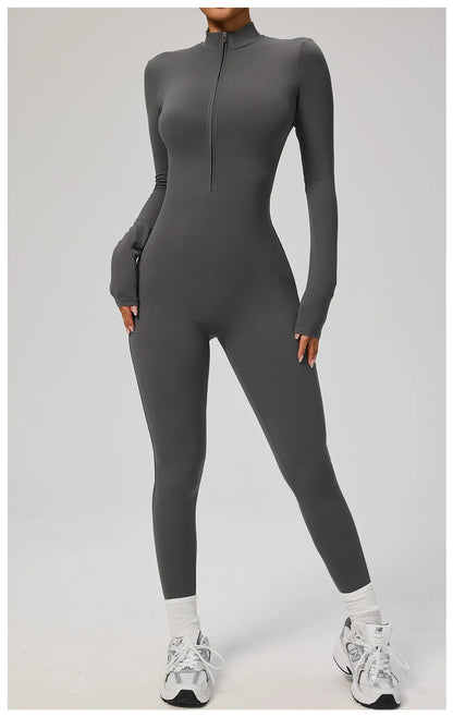 Zipper Jumpsuit Women Quick Dry Clothing Sportswear Woman Gym Yoga Sport Sets Spandex Nylon Workout Sets Women Tracksuit