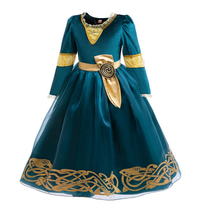 Girl Cosplay Brave the Heart Princess Merida Long Sleeves Dress Belt Set Holiday Party Carnival Party Stage Outfits Dress