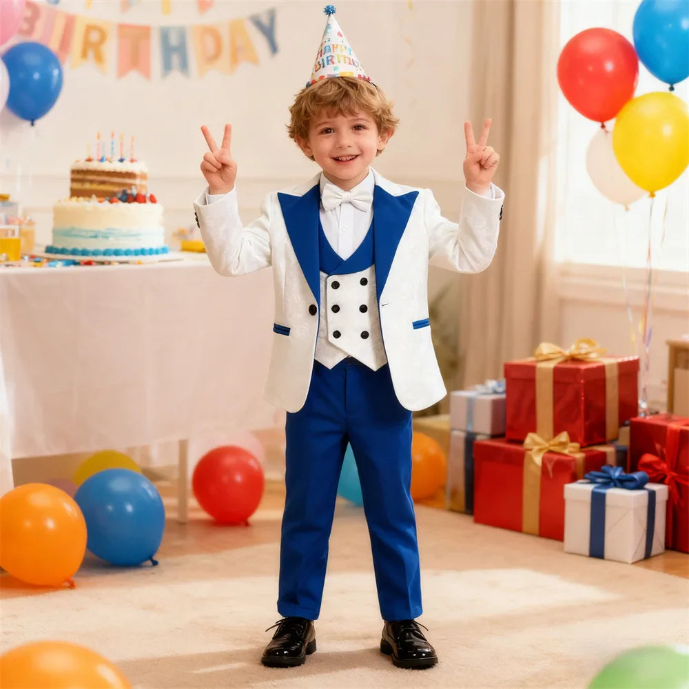 Royal Blue Paisley Suit Set or Children 3-14 Years Communion Suit Boys Wedding Suits 4-Piece Jacket Vest Pants Bowtie