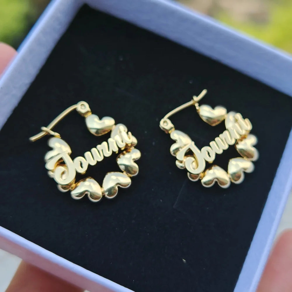 Cute Heart Hoop Gift Customized Name Mini Earrings Personalized Party Jewelry
