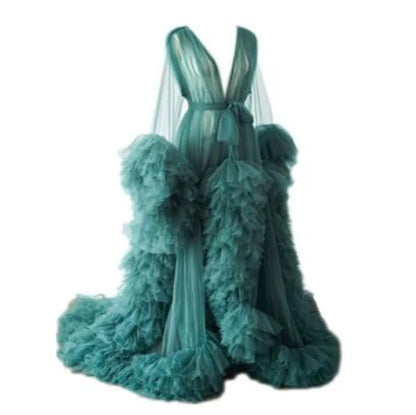 Maternity Star Dresses Robe Tiered Ruffles Photoshoot Babyshower Bathrobe Maternity Dress Sexy Kimono Party Birthday Gowns