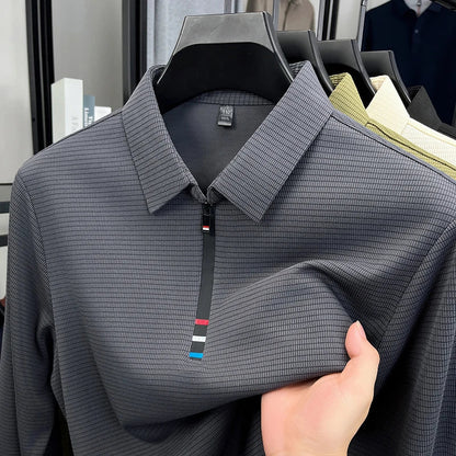 Light luxury half zipper men long sleeve polo shirt high-quality unique checkered printed Korean style trend new casual T-shirt