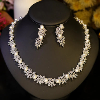 Elegance Pearl Necklace For Women Luxury High Quality Circular Shape Cubic Zircon Female Jewelry Sets Wedding Party Gifts
