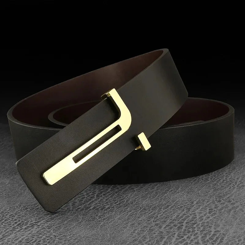 3.8cm Fashion Men's Belts High Quality Designer Luxury Famous Genuine Leather Belt Jeans Formal Cowskin Black Male Waist Strap