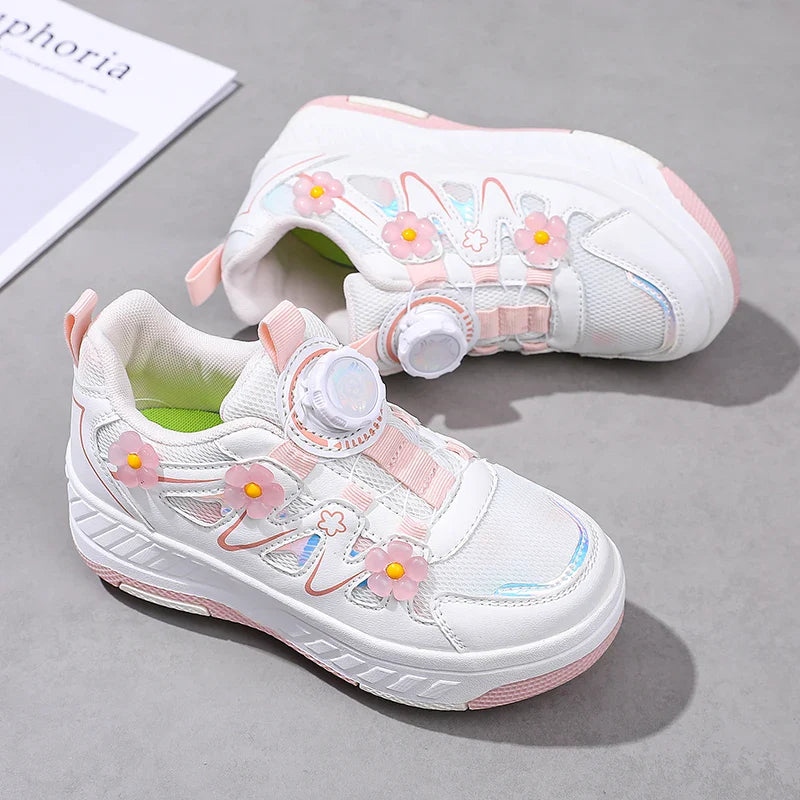 HeelysChildren's small flower decorated four-wheel roller skating sports shoe breathable roller skating girls shoes holidaygifts