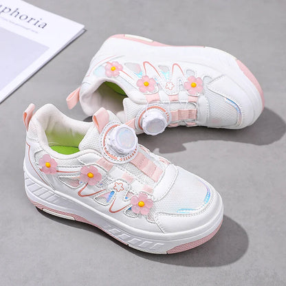 HeelysChildren's small flower decorated four-wheel roller skating sports shoe breathable roller skating girls shoes holidaygifts