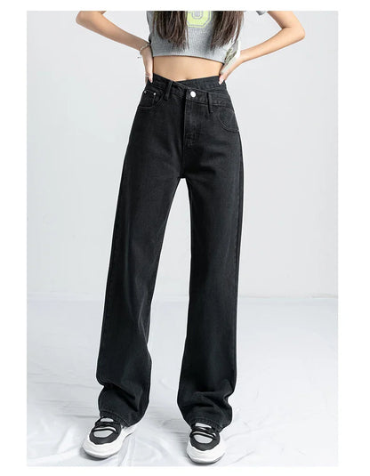 Wide Leg Pants Mom Femme Black Blue Jeans High Waist Woman Trousers