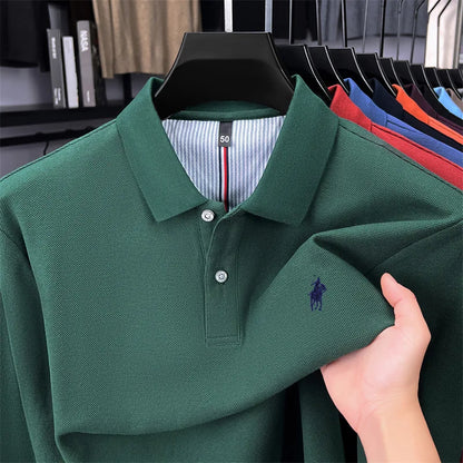 100% cotton high-end brand long sleeve polo shirt new Paul pony embroidery luxury comfort men's business leisure lapel T-shirt