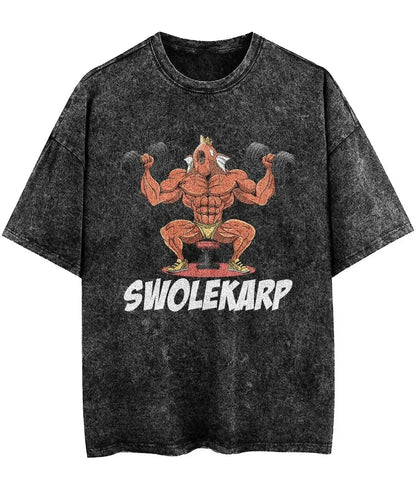 Washed T-shirt Gym Exercise FitnessMen's and Women's Pure Cotton Short-sleeved Casual Clothing