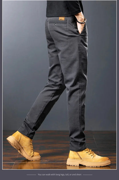 Spring Men's Slim Casual Pants Business Straight Twill Cotton Elastic Trousers Brand Fashion Korean Clothing Coffee Black Gray