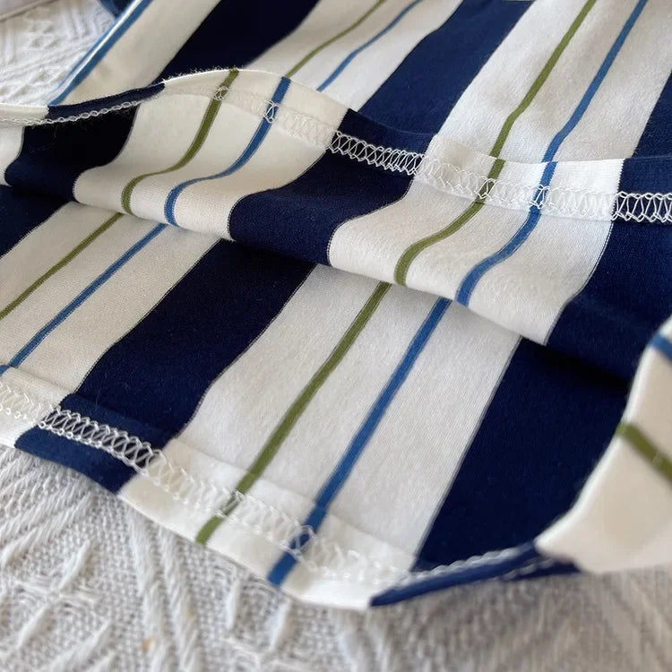 ‌New 2025 Boys Cotton Striped Shorts Set 2-Piece Summer Outfit Fashion Short Sleeve Casual Playwear Stylish Kids Clothing‌