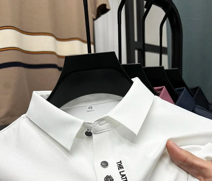 High quality silk breathable short sleeve POLO shirt men's lapel top 2024 summer new light luxury brand printed casual T-shirt