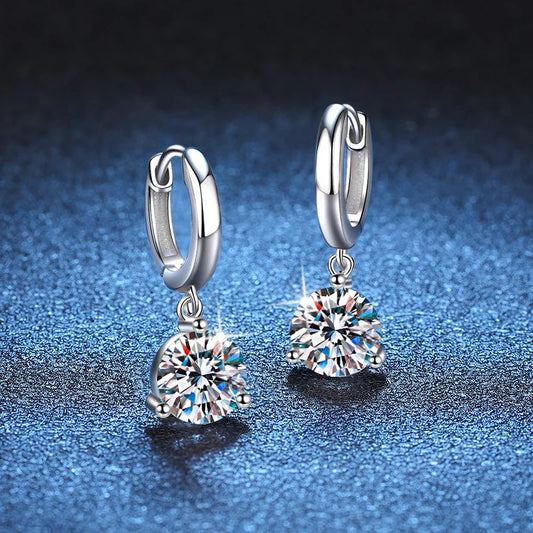 Trendy 3 Prong 0.5-2CT D Color Moissanite Diamond Drop Earrings for Women Wedding Fine Jewelry S925 Sterling Silver Earring
