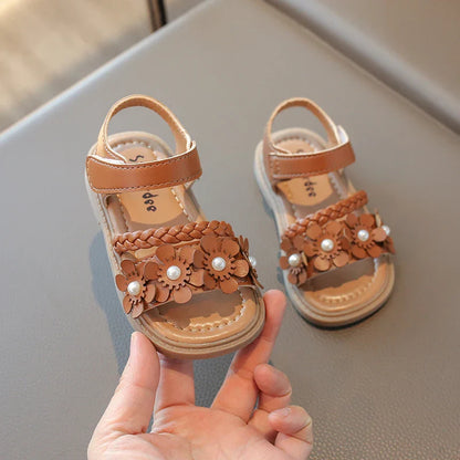 2026 High Quality Girls Sandals Flower Sweet Soft Children's Beach Shoes Kids Cute Summer Floral Sandals Princess Fashion 22-31