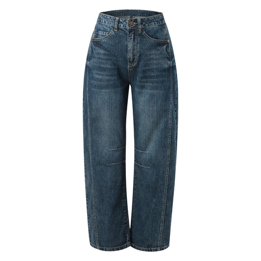 Women's Mid Rise Barrel Jeans Wide Leg Mid Waist Cropped Denim Pants