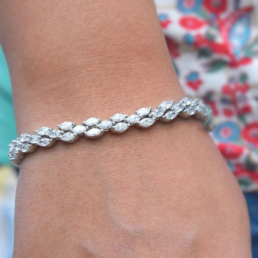 3*6mm 0.3ct Marquise Cut Moissanite Diamond Tennis Bracelets with Certifcate 100% S925 Silver Bridal Wedding Bracelet for Women