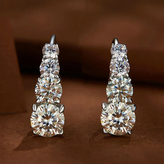 1.92ct 8 Stones D Color Moissanite Hoop Earrings For Women Anniversary Gift S925 Sterling Silver Stud Ear Fine Jewelry