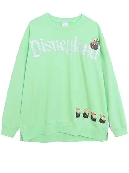 Embroidery Cartoon Print Sweatshirt Women Couple Long Sleeve Pullover Jumper Tops