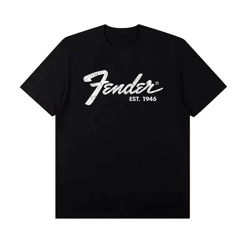 2025 Summer New Fender Jimi Hendrix Fender Electric Guitar Print Graphic T-shirt Men's Short Sleeve T-shirt Street Wear Summer
