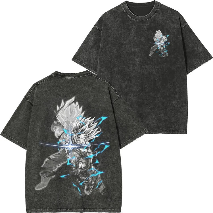 Retro Washed T-shirt Wukong Demon Man Buou Pure Cotton Cartoon Men's and Women's Animation Short-sleeved Clothing