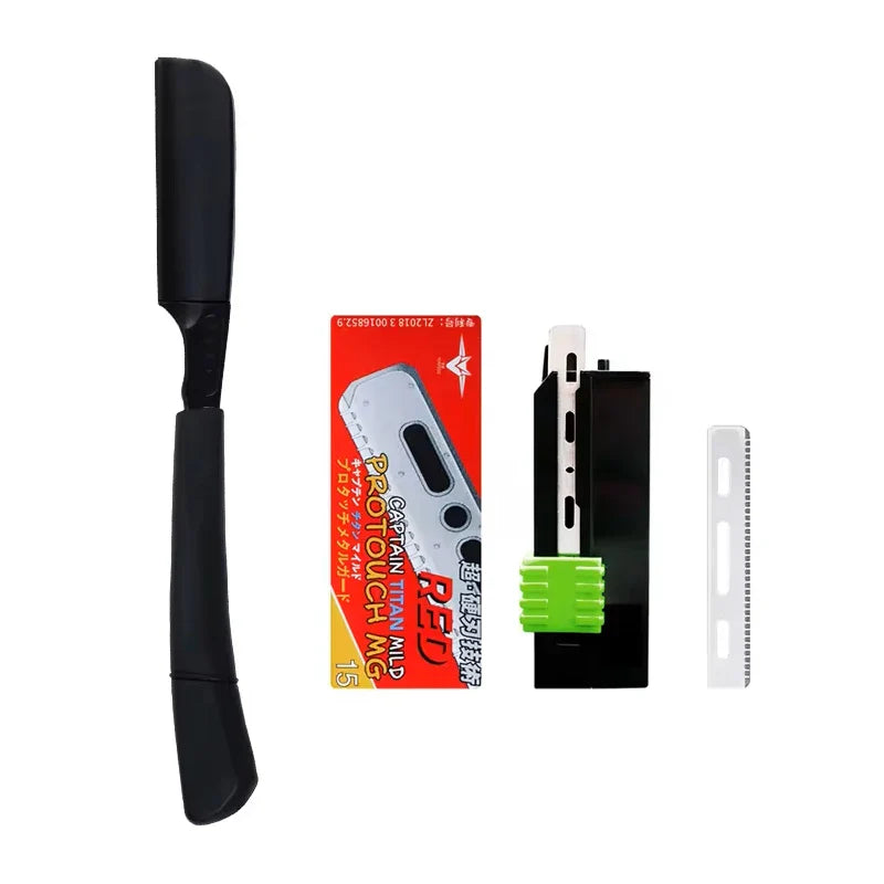 1/2piece - manual straight shaving knife holder beard shaving professional hair cutting trimming tool Special for real hair wigs