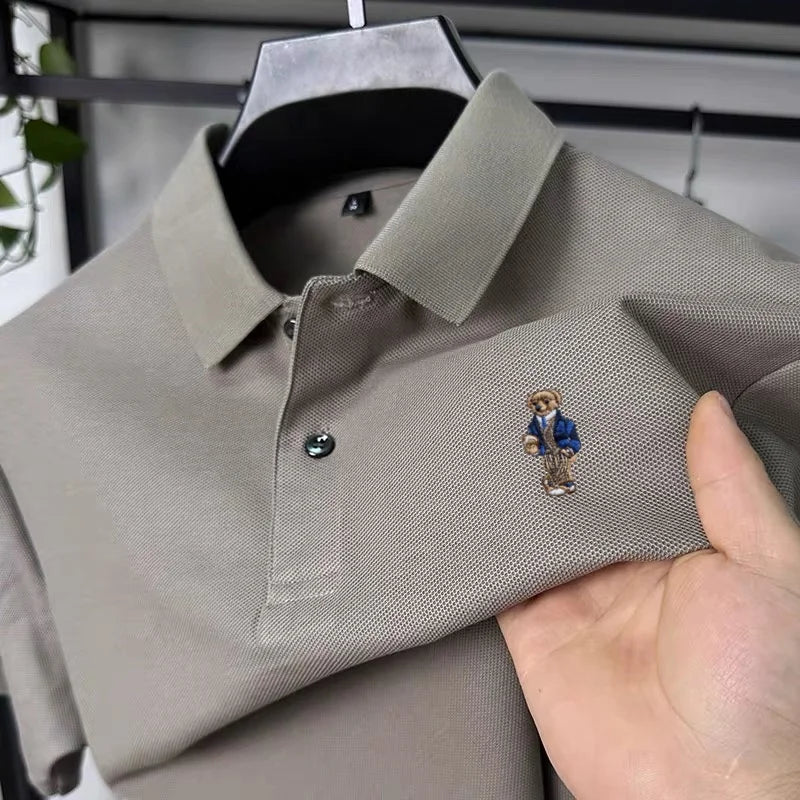 100% pure cotton T-shirt for summer new men's shortsleeved comfortable breathable polo shirt exquisite teddy bear embroidery top