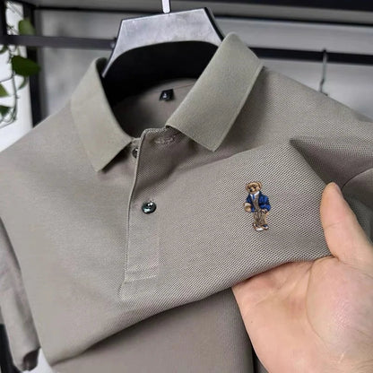 100% pure cotton T-shirt for summer new men's shortsleeved comfortable breathable polo shirt exquisite teddy bear embroidery top