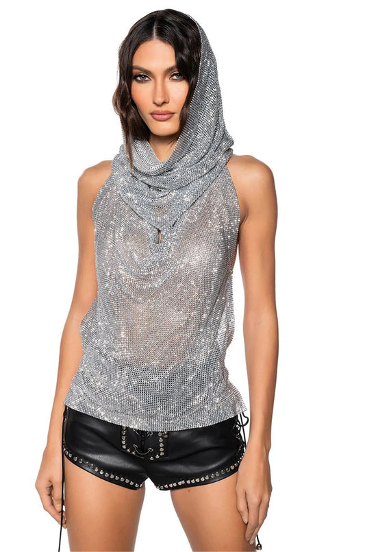 Y2K Streetwear Rhinestone Women Tank Top Punk Goth Hip Hop Bandana Head Wraps Vest Rave Festival Women Tops Tee For Nightclub
