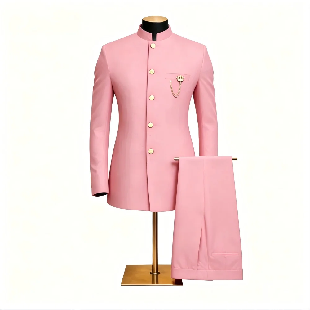 Men's 2-Piece Suit Casual Business Solid Color Turn-Down Collar Single Button Blazer Pants Ensemble Moda Masculina