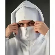 Sweatshirt with Hooded Face Mask Zipper DesignMen's Balaclava Zip Hoodie Winter Warm Casual Sports Jacket Outdoor Activities