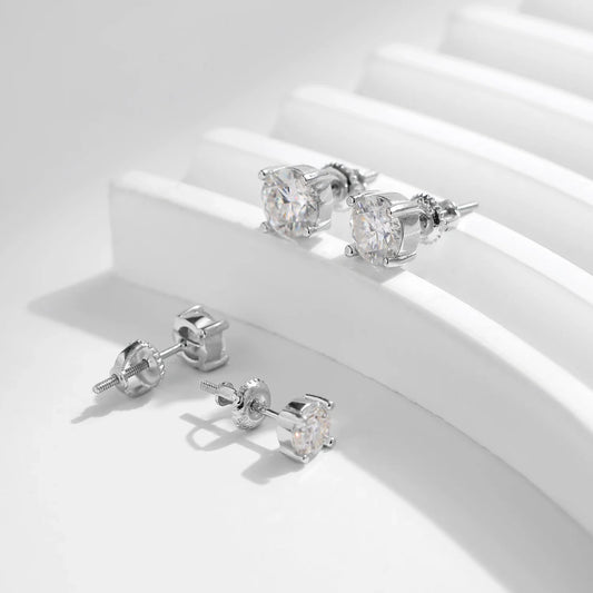 1.00Ct 2.00Ct Moissanite D Color Lab Diamond Stud Earrings For Women 925 Sterling Silver Basic Design Wedding Jewelry