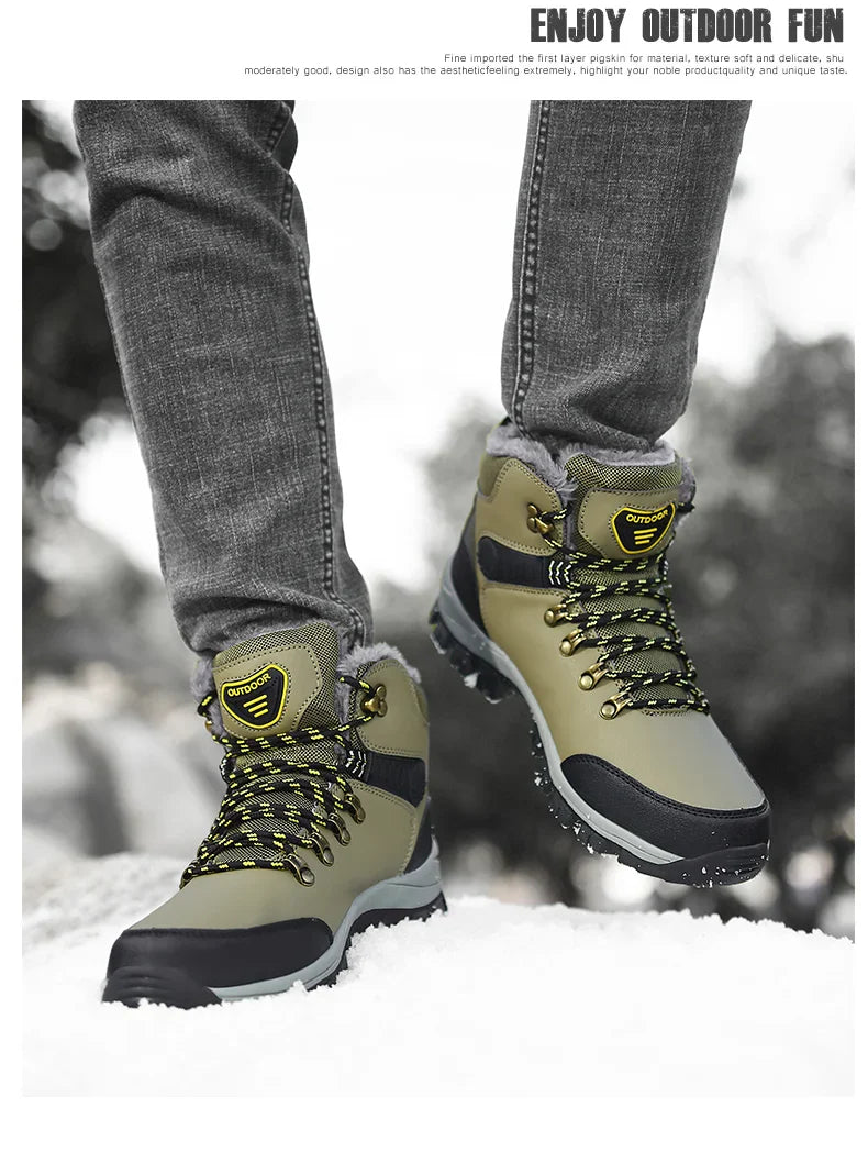 Men's Winter Snow Boots High Top Waterproof Sneakers Warm Plush Climbing Boots Plush Leisure Multi-Function Mountaineering Shoe