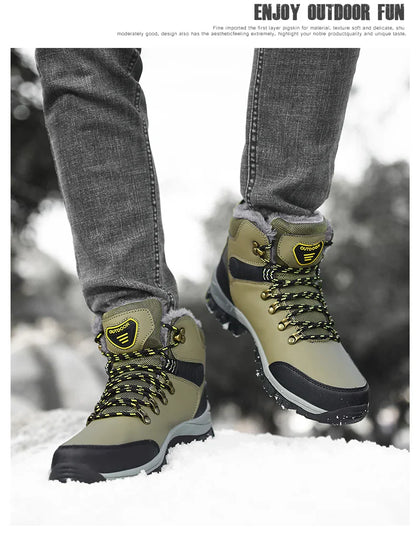 Men's Winter Snow Boots High Top Waterproof Sneakers Warm Plush Climbing Boots Plush Leisure Multi-Function Mountaineering Shoe