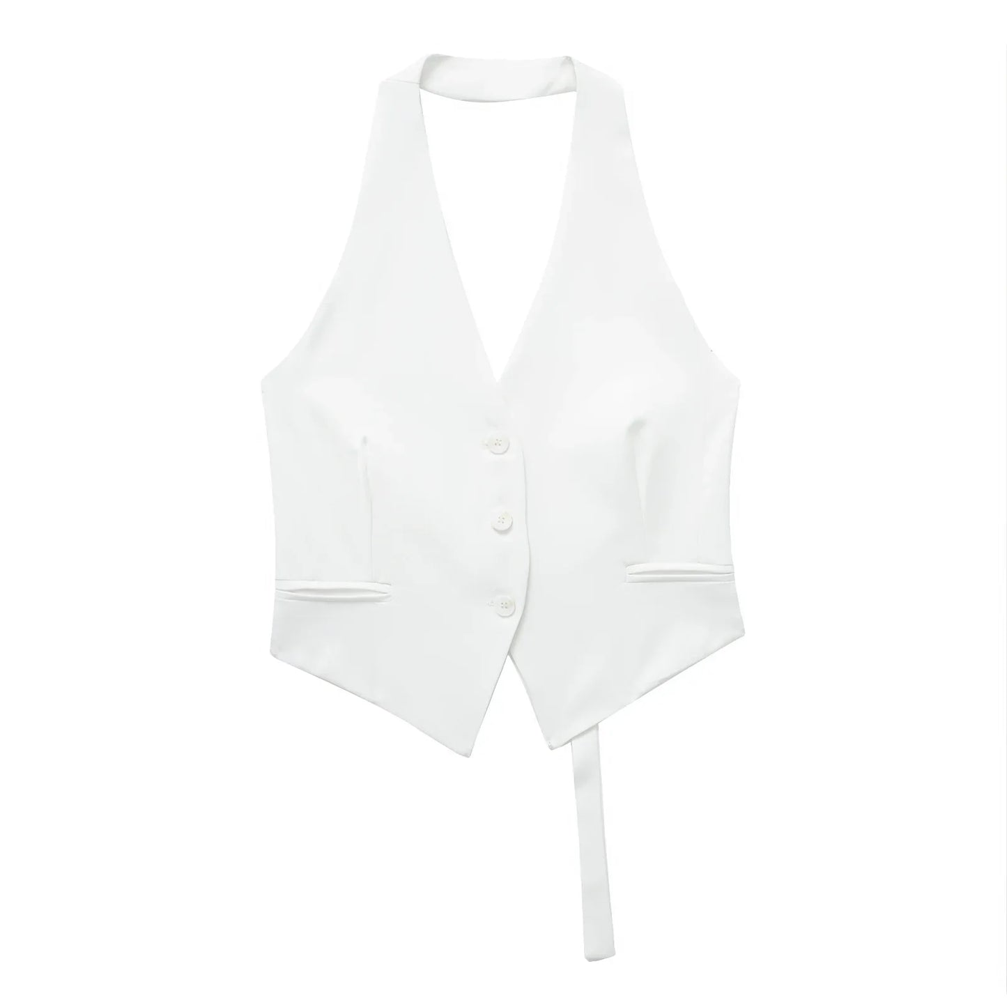 Women Fashion Black Backless Lace Up Waistcoats Vintage Halter Neck Sleeveless Jackets Female Chic Lady Tank Tops