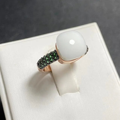 Emerald Ring for Women Green Zircon Inlay Rose Gold & Black Gun Plated 30 Colors Candy Crystal Style Jewelry Birthday Gift