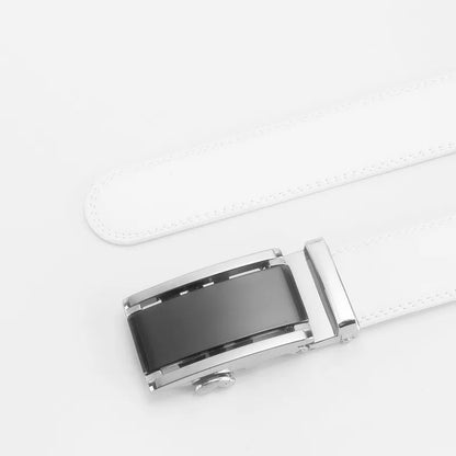 3.5cm White Color Click Belt for Men Unisex Genuine Leather Waist Straps for Jeans Automatic buckle Belts